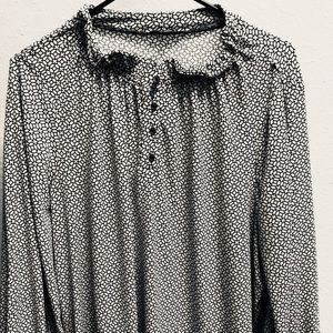 Women’s XL Blouse Gold Buttons Black/White Print